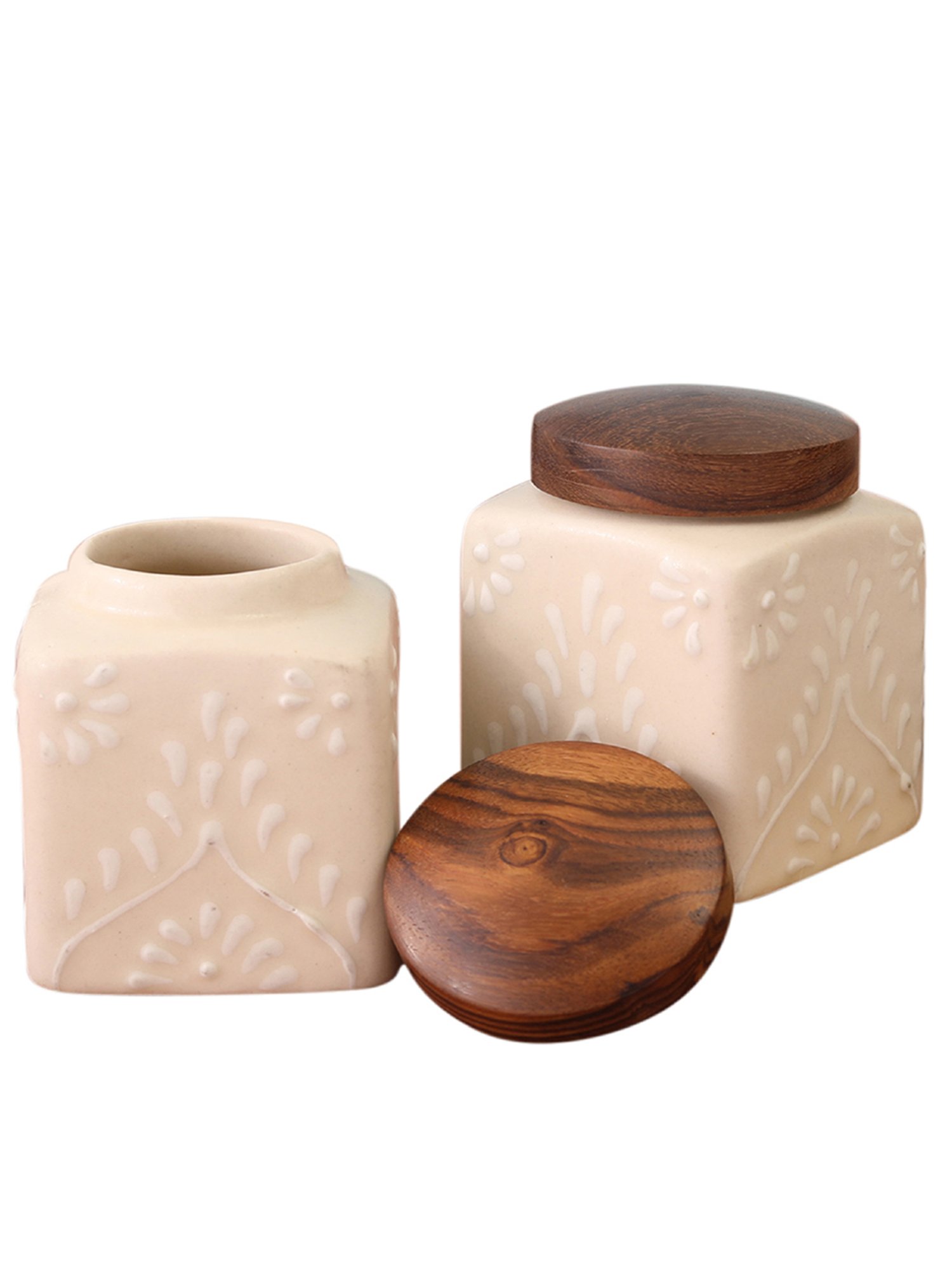 VarEesha White Ceramic Air Tight Square Jars - Set of 2