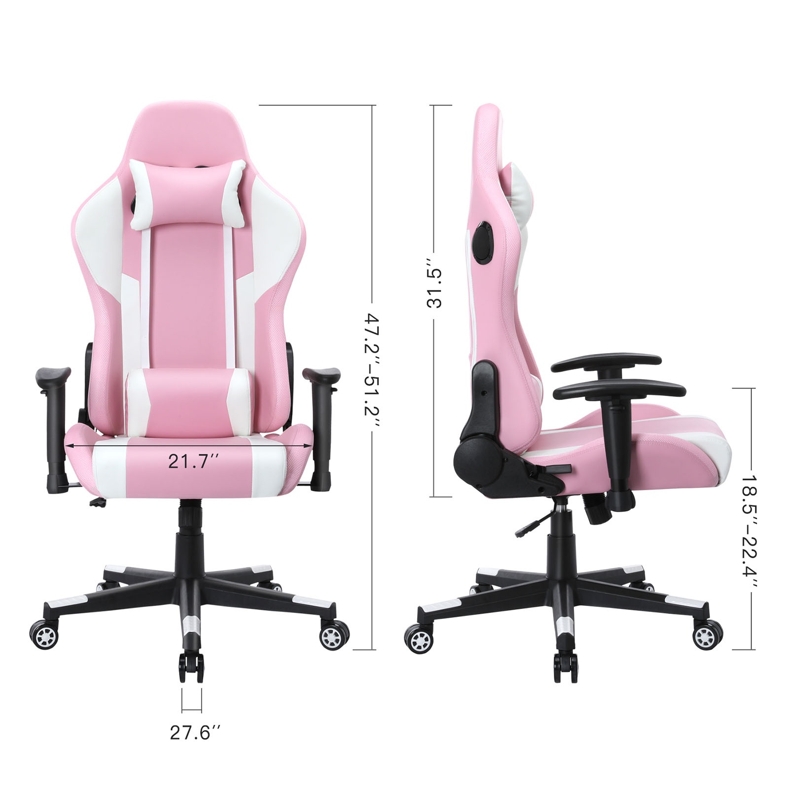 YOUTHUP Gaming Chair with RGB LED Lights, Racing Style Recliner Swivel Video Computer Chair with Bluetooth Speakers, Adjustable Ergonomic High Back, PU Leather with Headrest and Lumbar Support, Pink