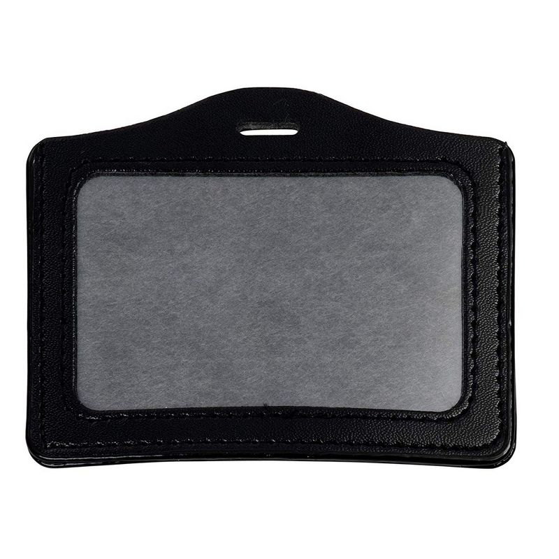 6-Pack Retractable Reel ID Badge Holder and Key Ring, PU Leather Name Badge Holder Key Reel with Retractable Cord, 25.5-Inch, Horizontal, Black