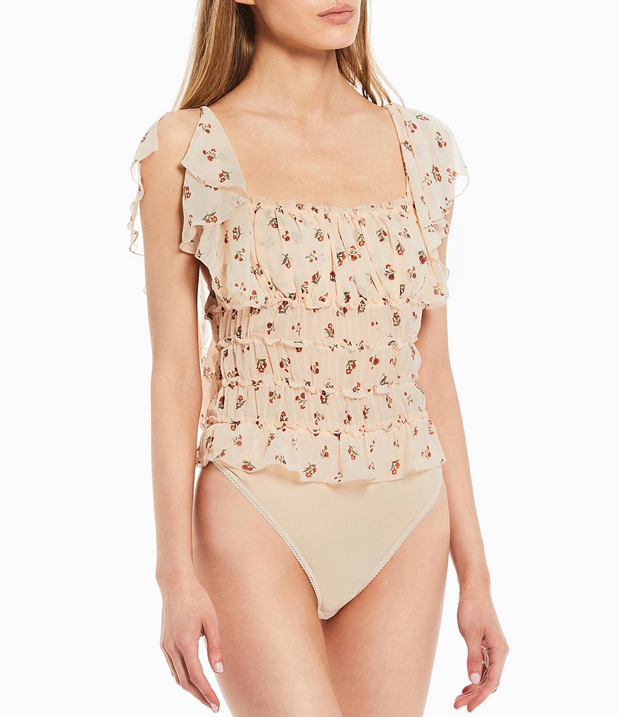 WAYF Double Ruffle V-Neck Peplum Top