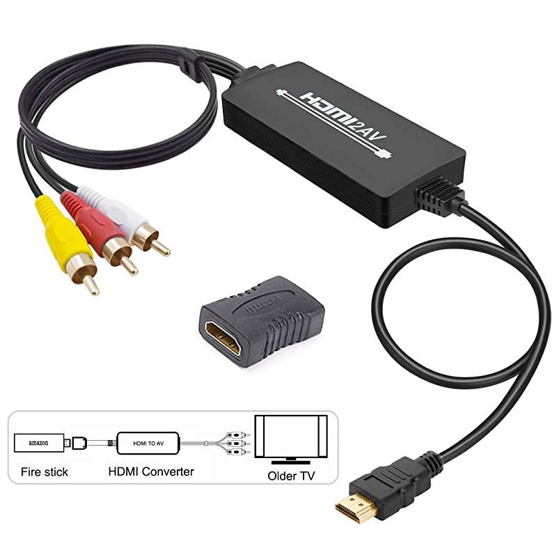 Convert HDMI to RCA Converter,  1080P (Not Support 4K) HDMI to AV Composite Video Audio Converter with HDMI Cord Compatible with Roku Fire Stick Laptop Switch PS4 to Old TV