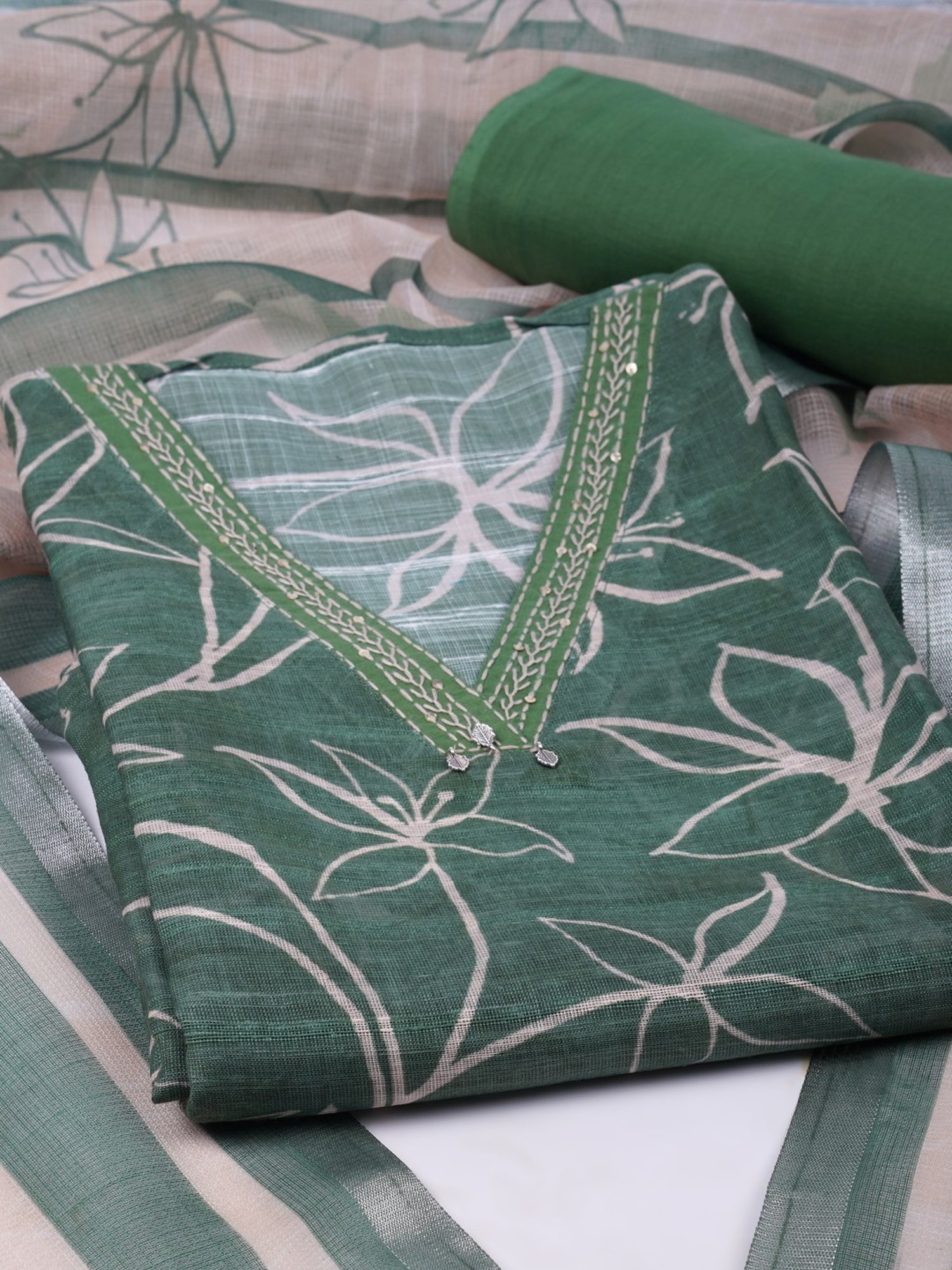Kami Kubi Green Floral Dress Material