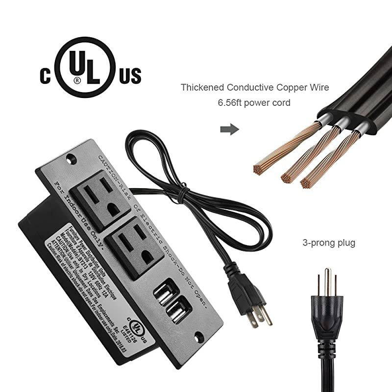 Recessed Power Strip Socket with USB PortsTable Power StripDesktop Charging Station with 2Outlets and 2 USB Ports