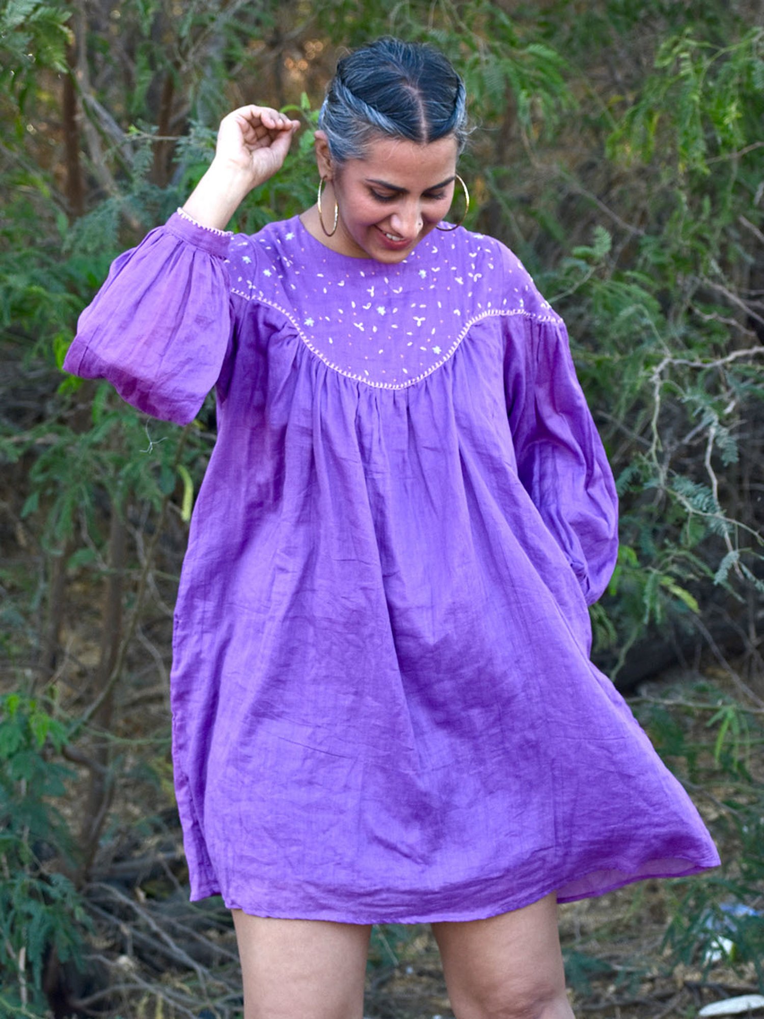 Okhai Purple Cotton Embroidered Ethnic Dress