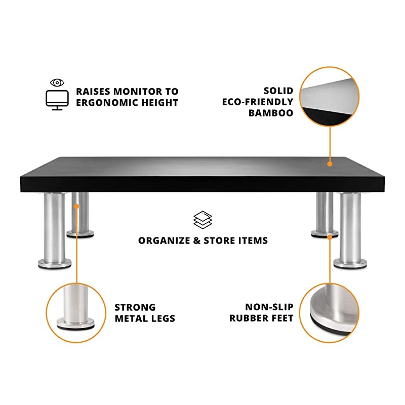 Stand for Computer Laptop Screen Solid Bamboo Riser Supports The Heaviest s Printers or TVs Perfect Shelf Organizer for Office Desk Accessories TV Stands Black
