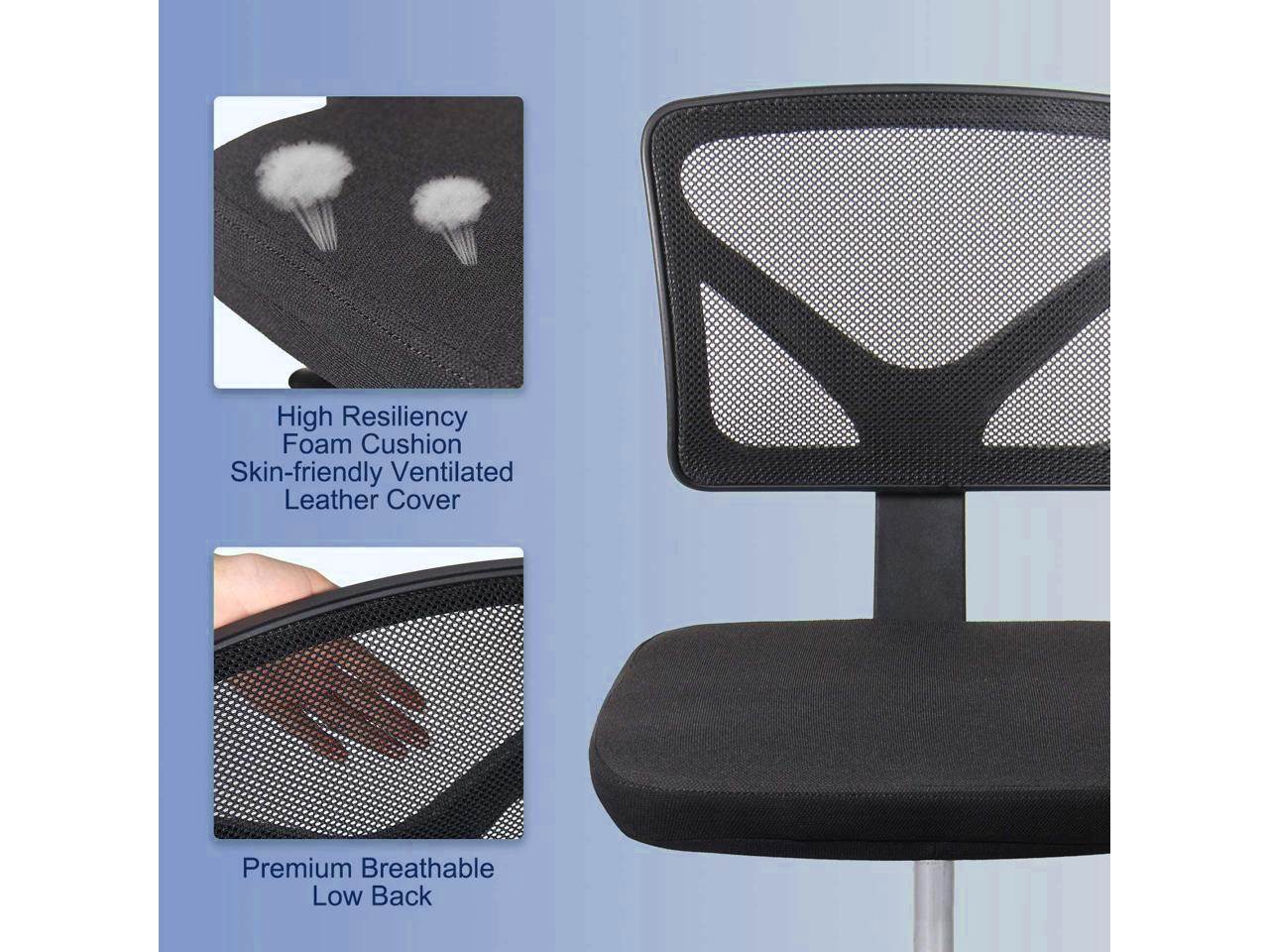 SMUGDESK Armless Office Chair Mesh Ergonomic Computer Chair Lumbar Support Low Back with Rolling Casters for Small Spaces