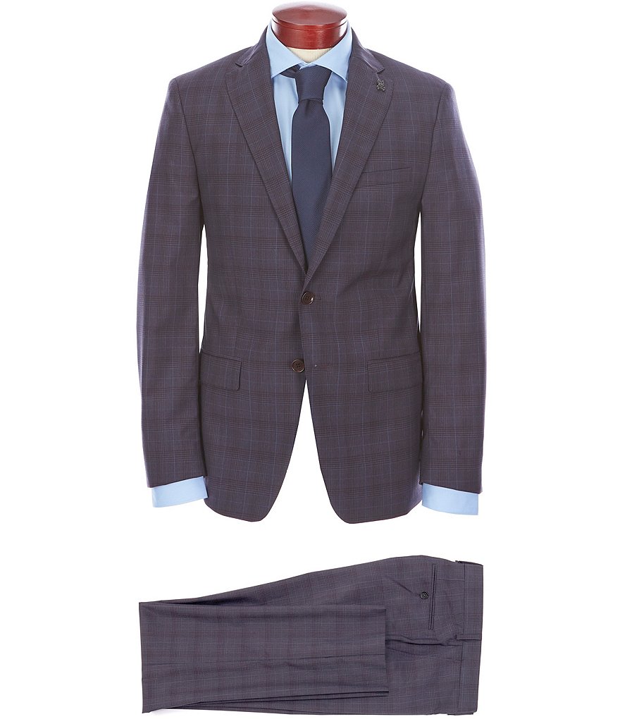 Psycho Bunny Slim Fit Plaid Windowpane Wool Suit