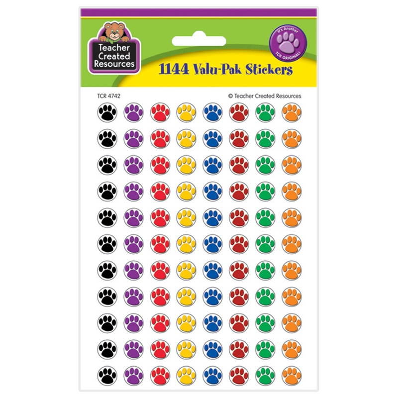 Teacher Created Resources TCR4742 Colorful Paw Prints Mini Stickers- Value Pack