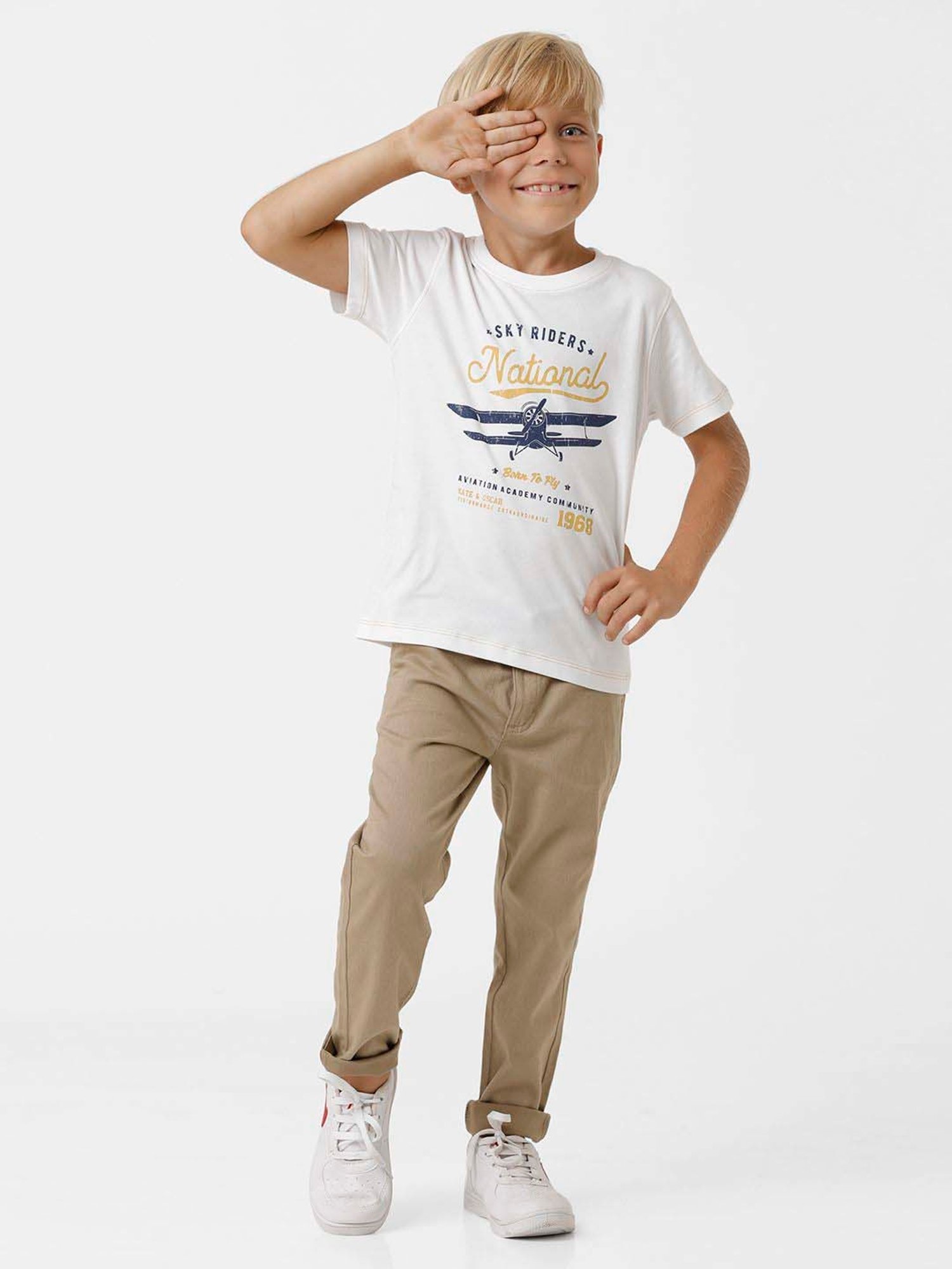 Kate & Oscar Kids White Cotton Printed T-Shirt