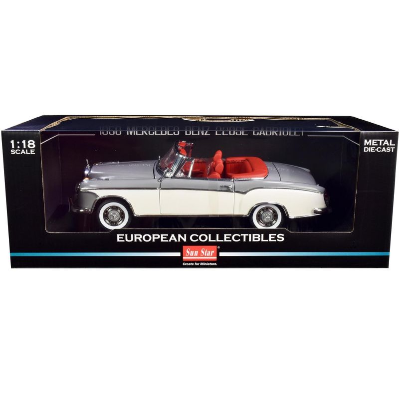 1958 Mercedes Benz 220 SE Convertible Gray and White with Red Interior 1/18 Diecast Model Car by SunStar