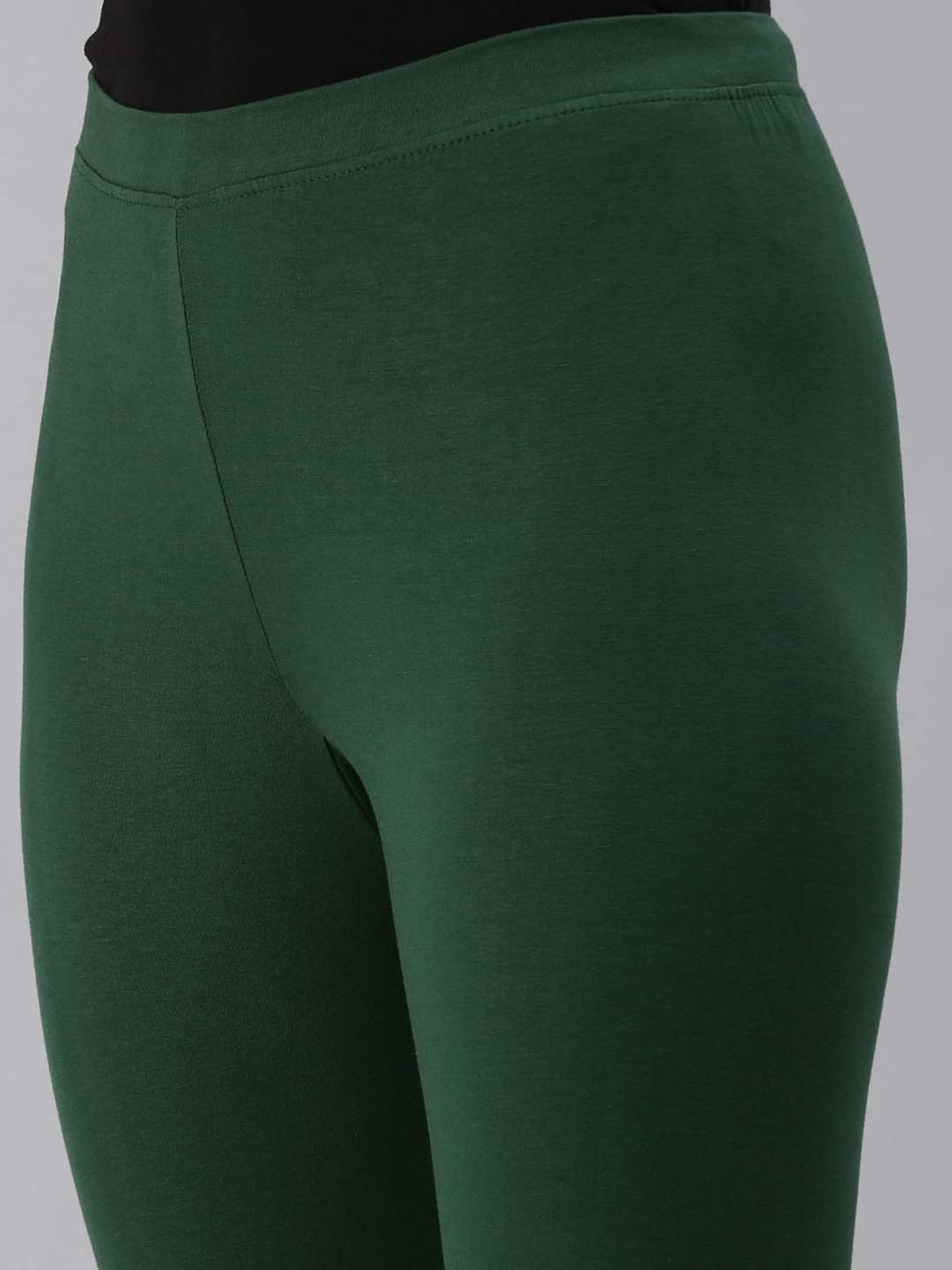 Kryptic Maroon & Green Cotton Soild Crop Length Leggings - Pack Of 2