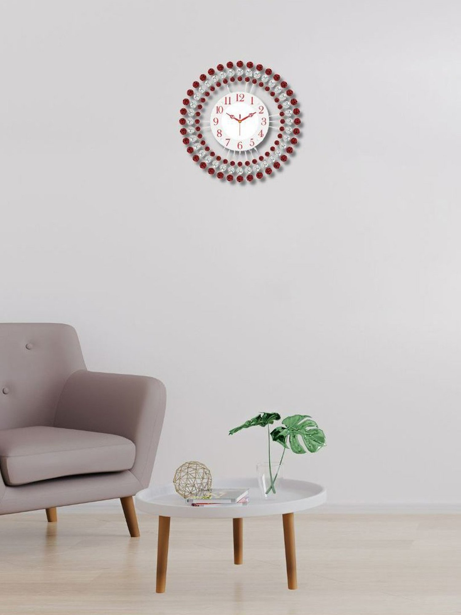 CHRONIKLE Round Embellished Red Iron Wall Clock