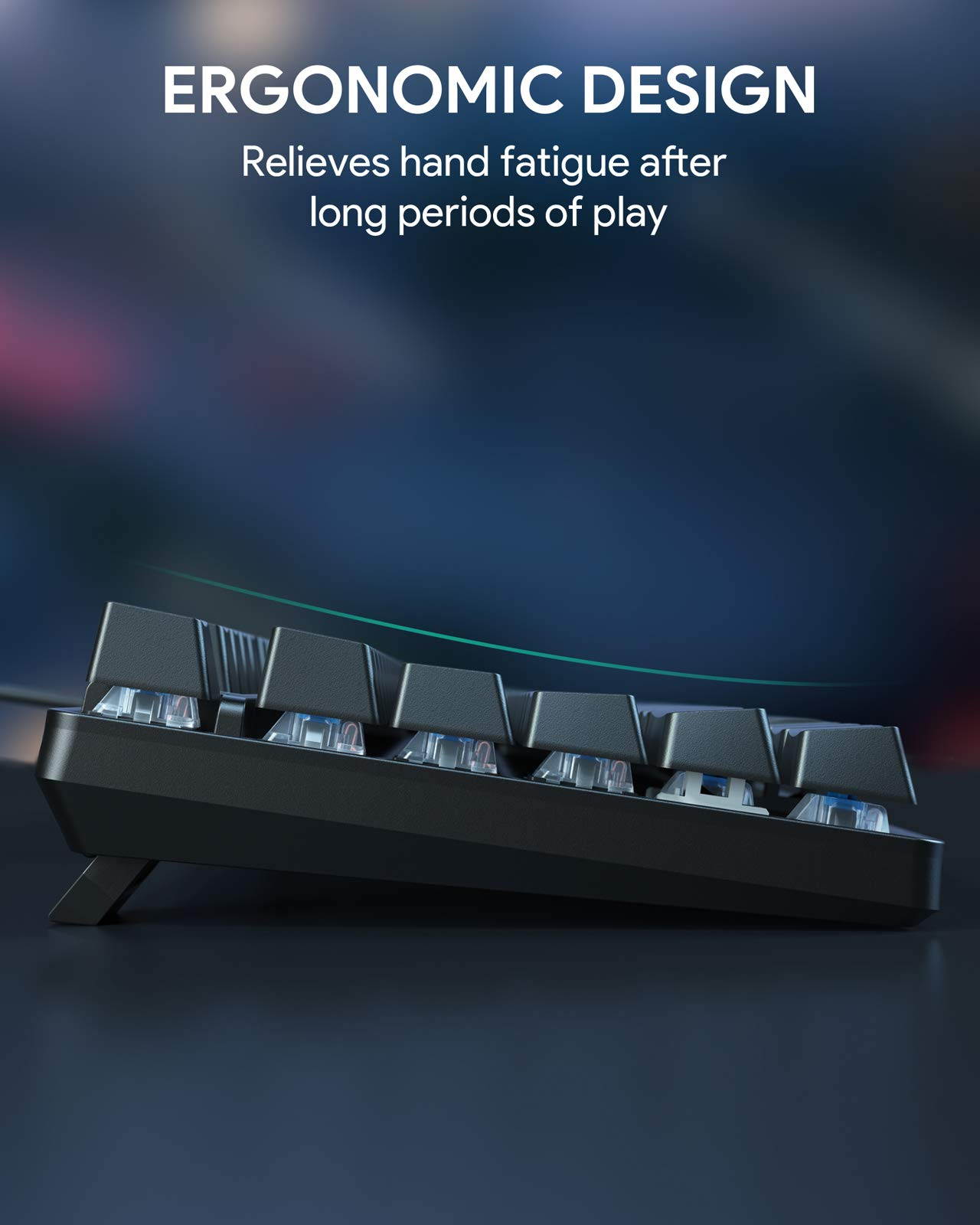 AUKEY KM-G16 Mechanical Gaming Keyboard with Clicky Blue Switches & LED Backlight, 104-Key Anti-Ghosting Wired Mechanical Keyboard with Macro Recording & Ergonomic Design for PC and Laptop