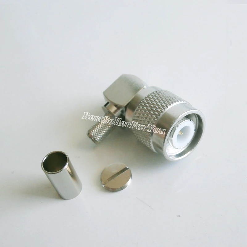 TNC male plug 90 Degree crimp RG58 RG142 LMR195 RG400 cable right angle Connector