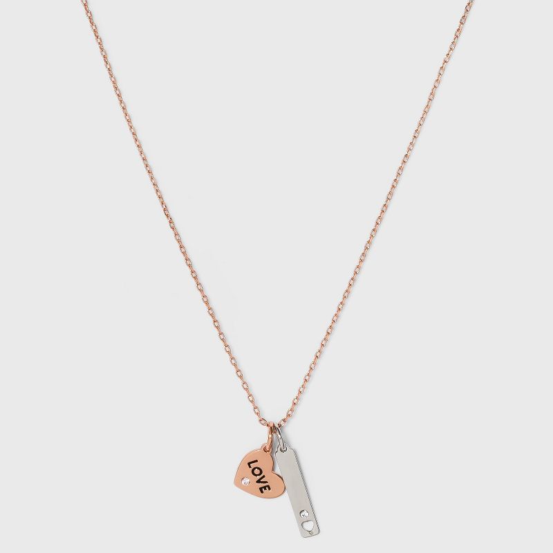 Beloved + Inspired Two-Tone 'Love' Heart Disc and Bar Cluster Necklace