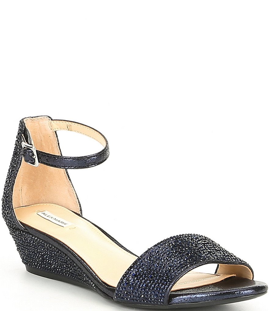 Alex Marie Mairithree Rhinestone Embellished Ankle Strap Wedge Sandals