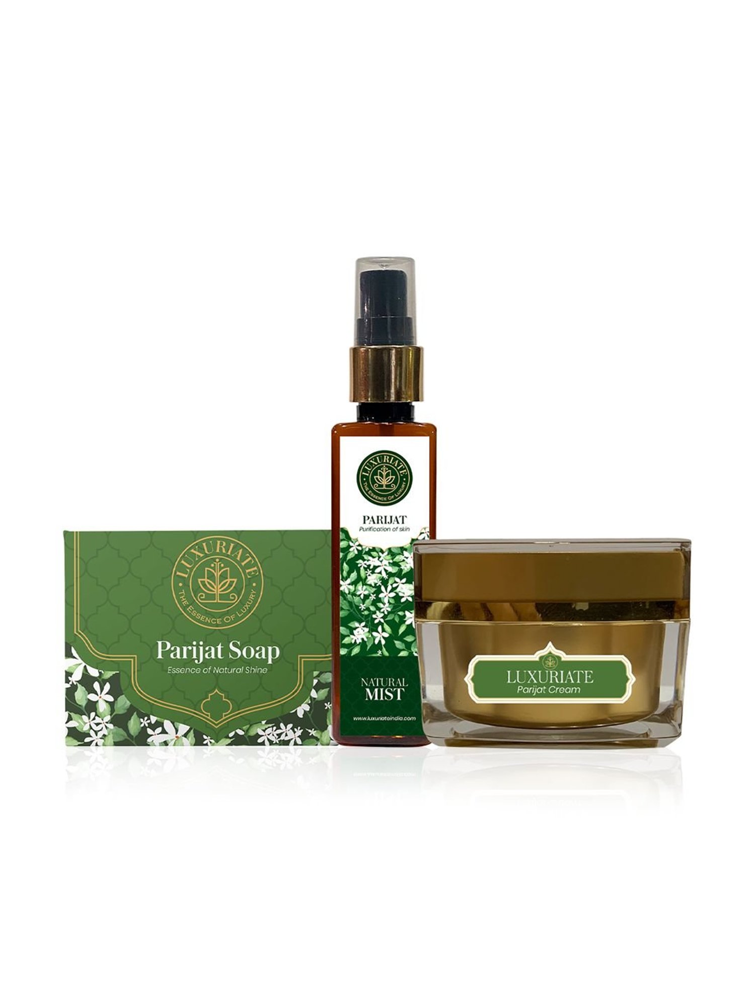 Luxuriate Parijat Soap, Shea Butter Parijat Face Cream & Parijat Mist Spray Set