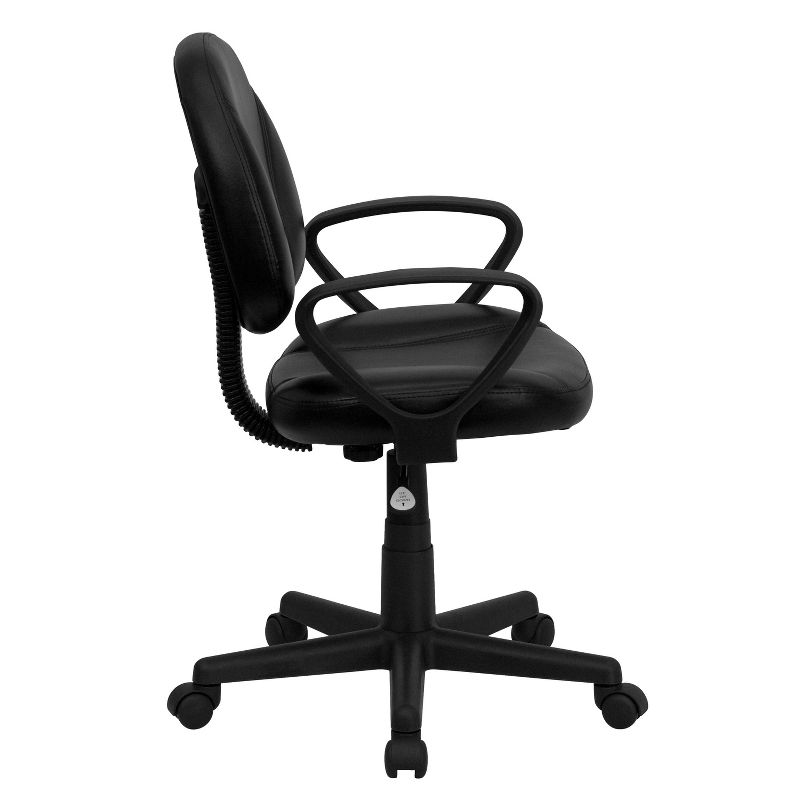 Mid-Back Black Leather Ergonomic Swivel Task Chair with Arms - Belnick