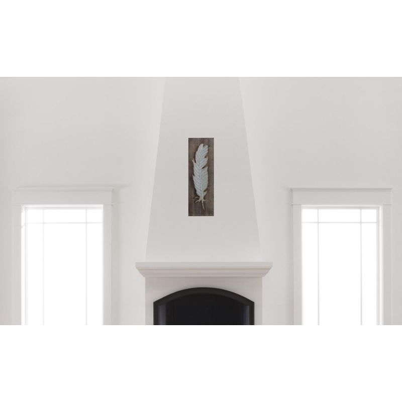 9.75" x 29.75" Metal Feather Wood Wall Décor - 3R Studios