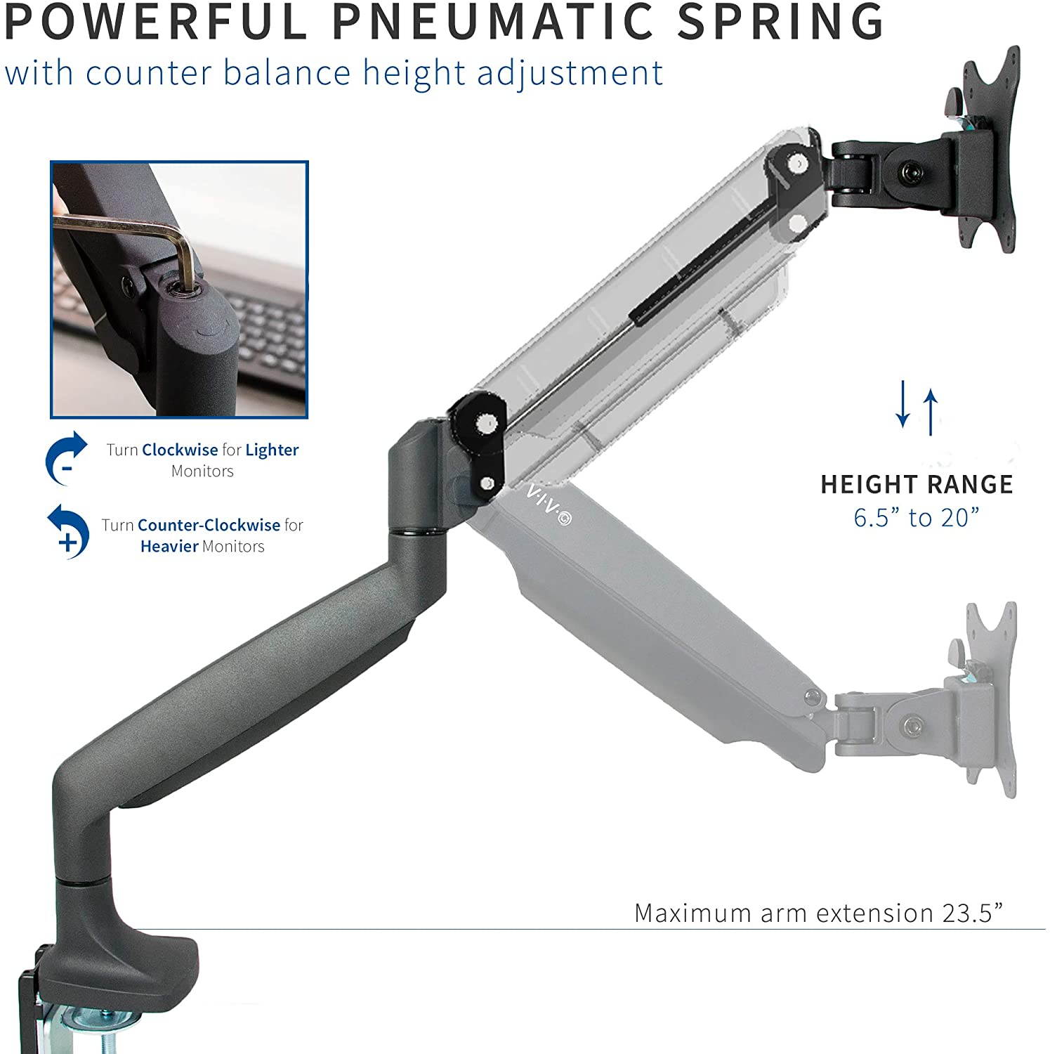 VIVO Aluminum Single Monitor Articulating Desk Mount Stand w/ Gas Spring Arm Fits up to 32" Screen (STAND-V001Q)