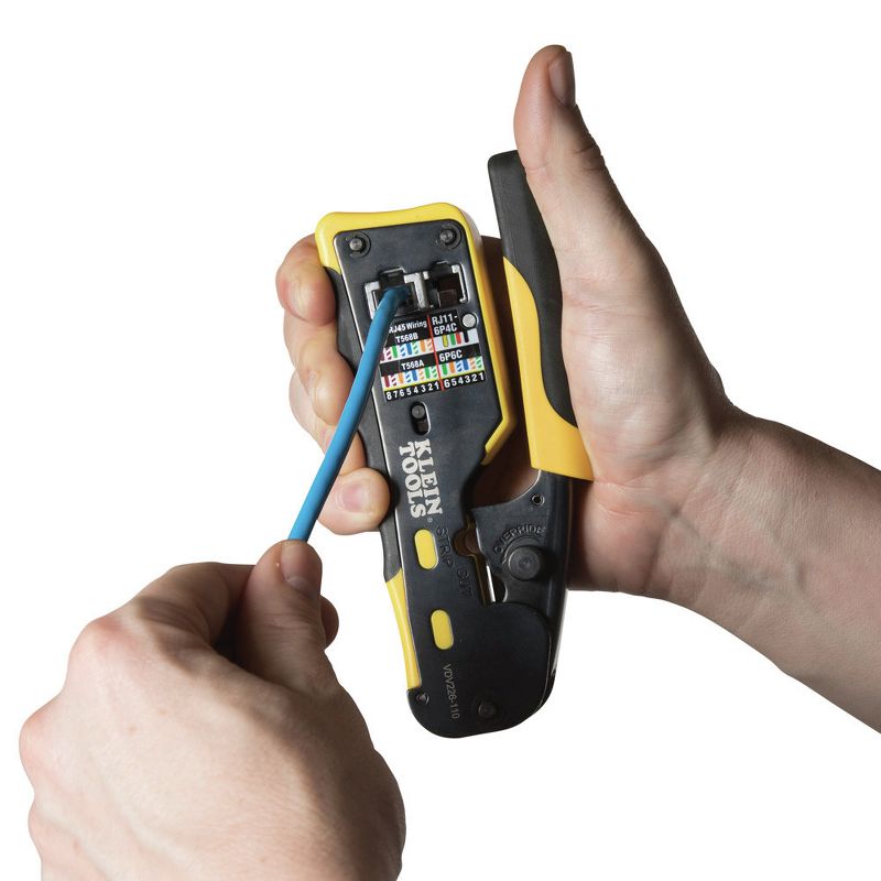 Klein Tools VDV226-110 Ratcheting Cable Crimper/Stripper/Cutter for Pass-Thru Connectors