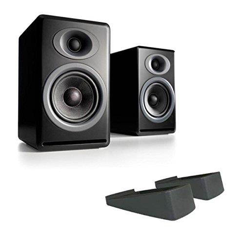 Audioengine P4 Premium Passive Bookshelf Speakers (Black) with DS2 Desktop Speaker Stands (Black)