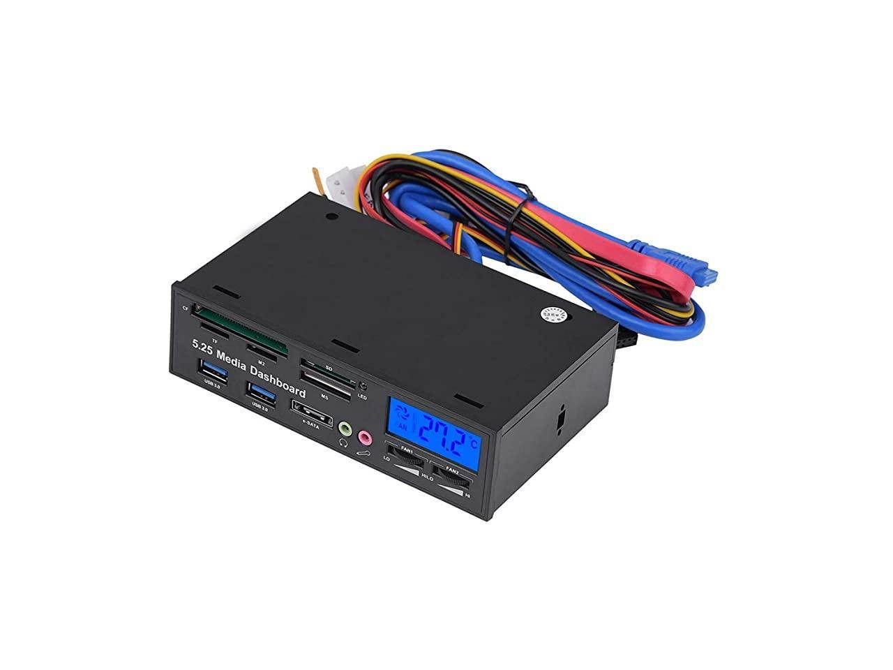 5.25" Multi-Function Card Reader, Media Dashboard with LCD Display, 2 USB 3.0 Hub Card Reader Supports M2/TF/SD/MS/CF, Multi Card Reader for Desktop Computer