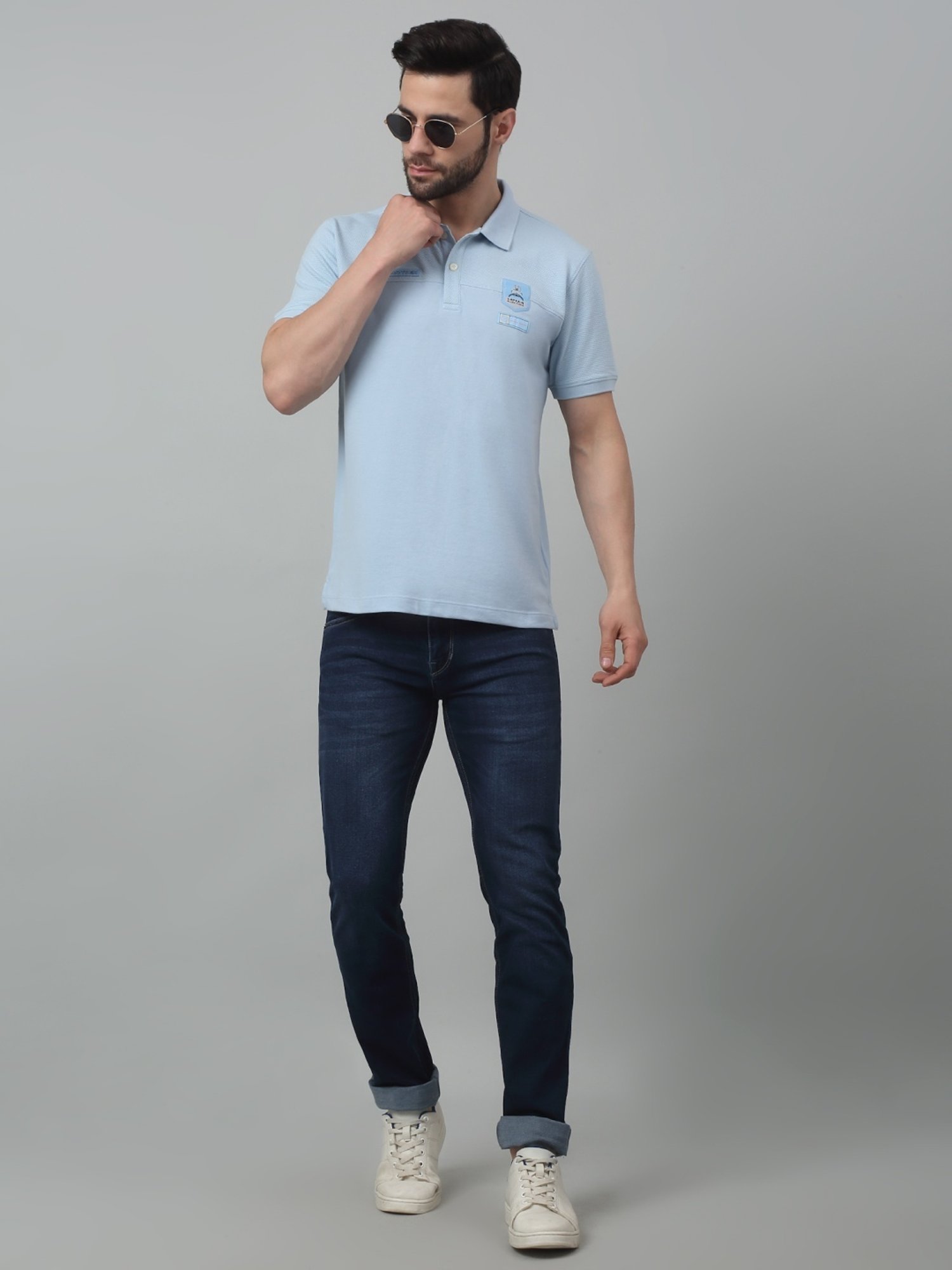 Cantabil Sky Blue Regular Fit Polo T-Shirt