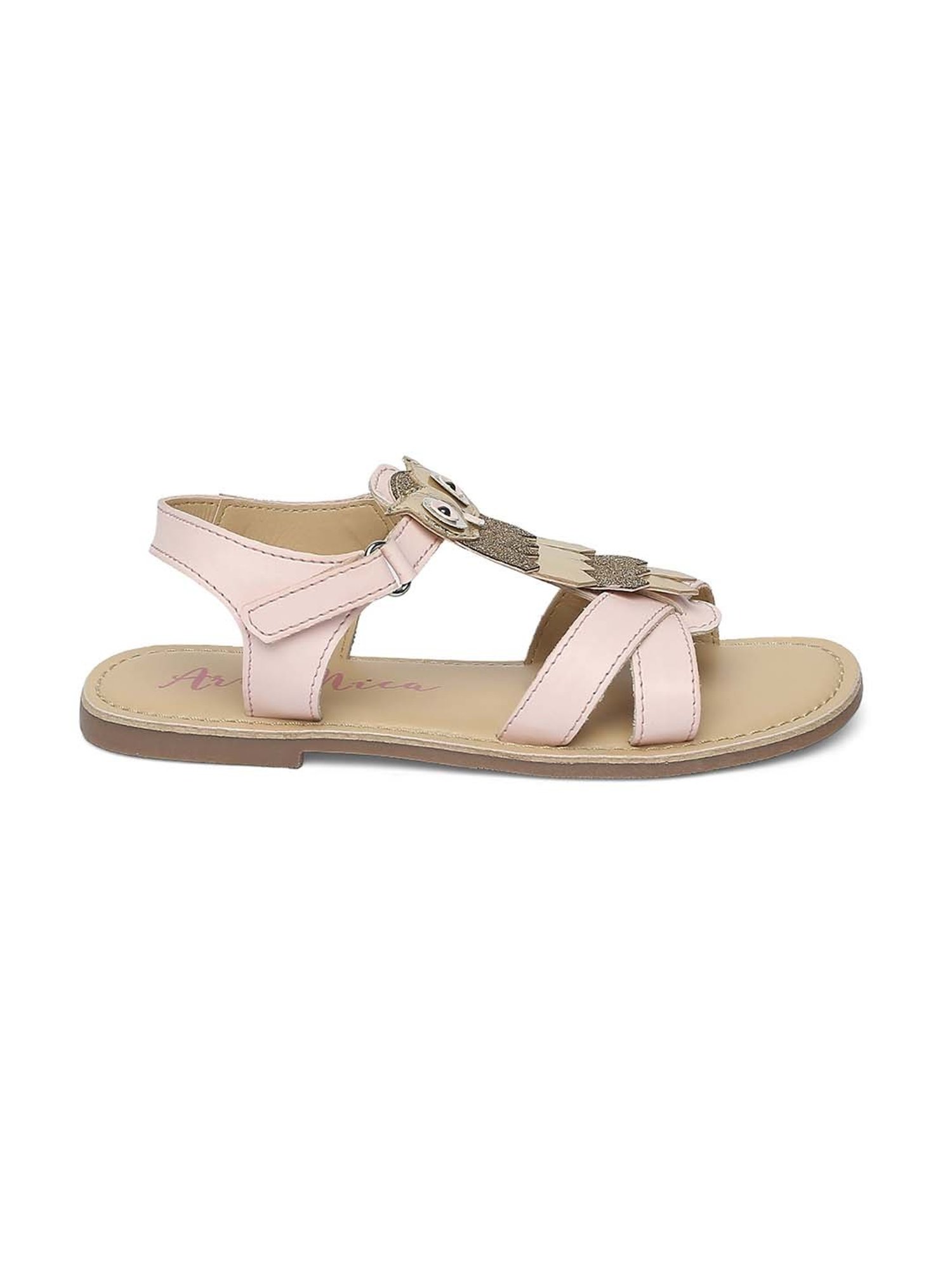 Aria Nica Kids Owl Pink & Beige Cross Strap Sandals