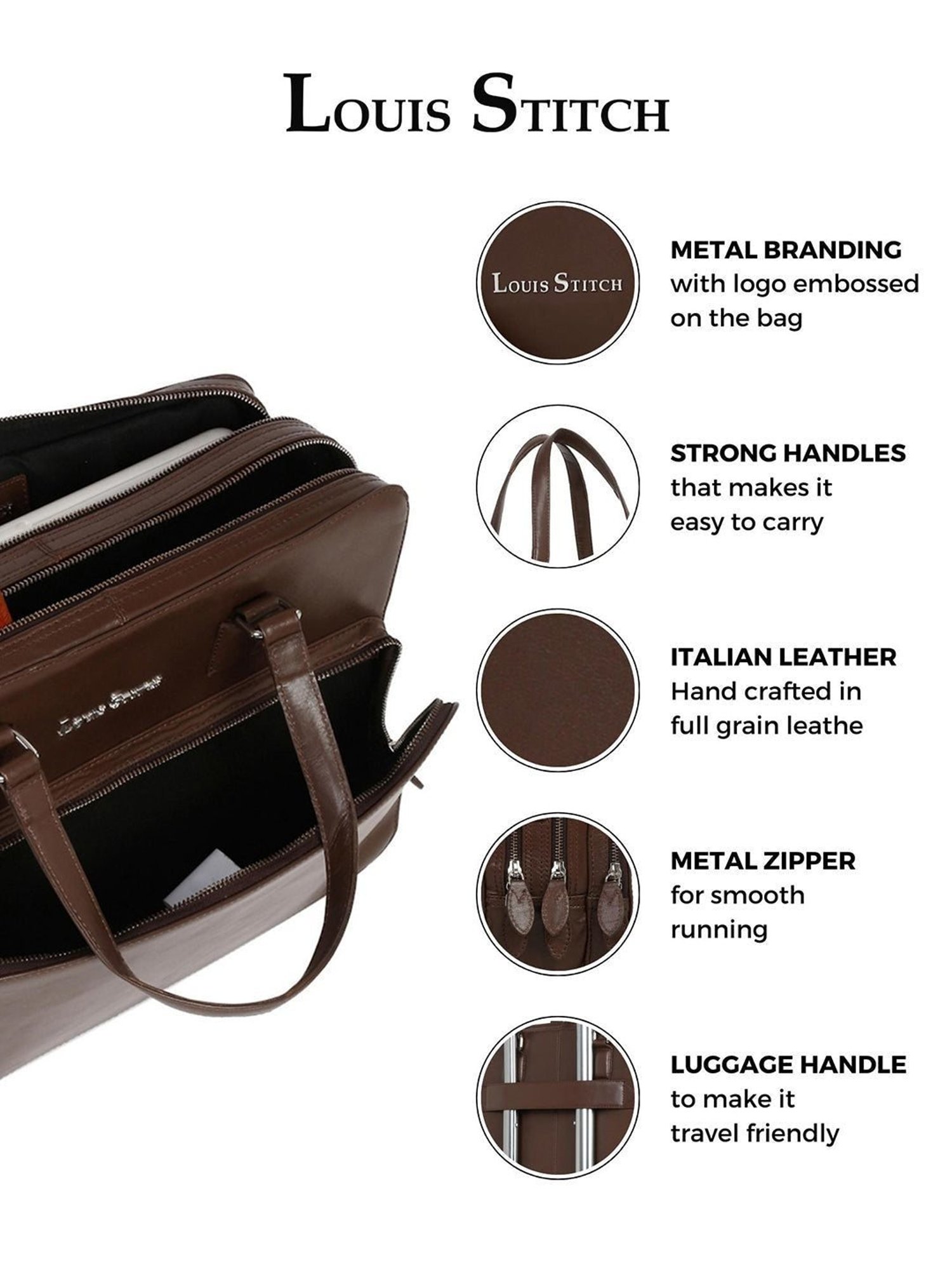 Louis Stitch Brown Leather Medium Multifunctional Executive Laptop Bag