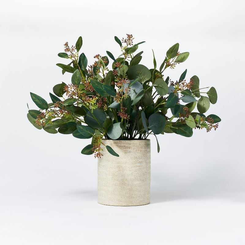 20" x 18" Seeded Eucalyptus and Pod Plant Arrangement in Ceramic Vase - Threshold™ designed with Studio McGee