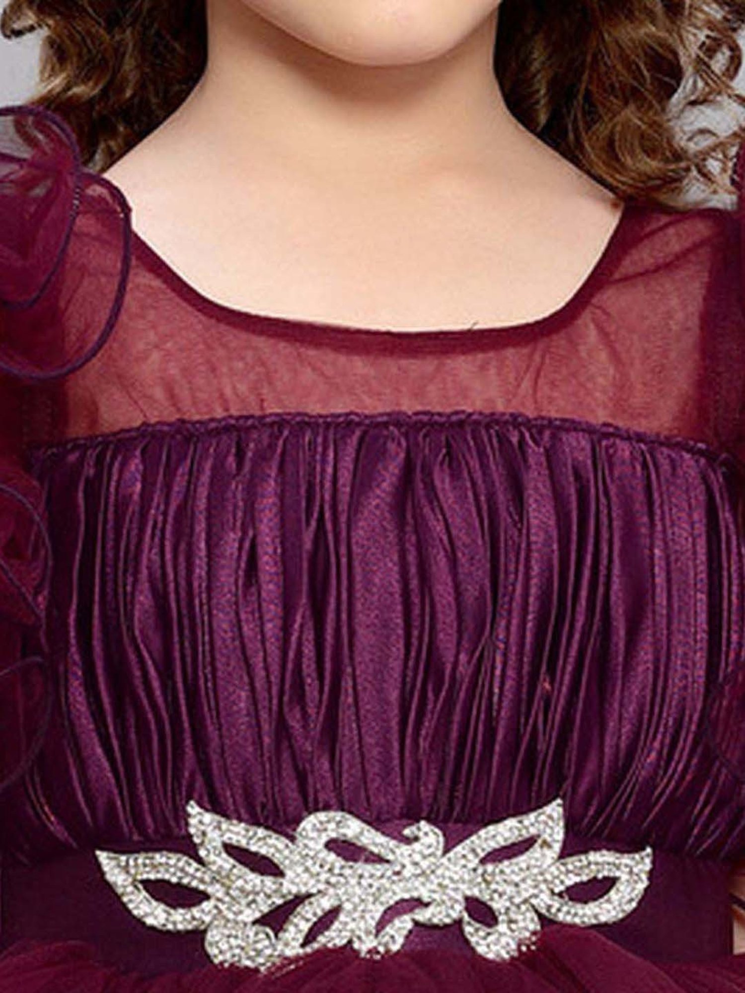 Pink Chick Kids Maroon Solid Party Gowns