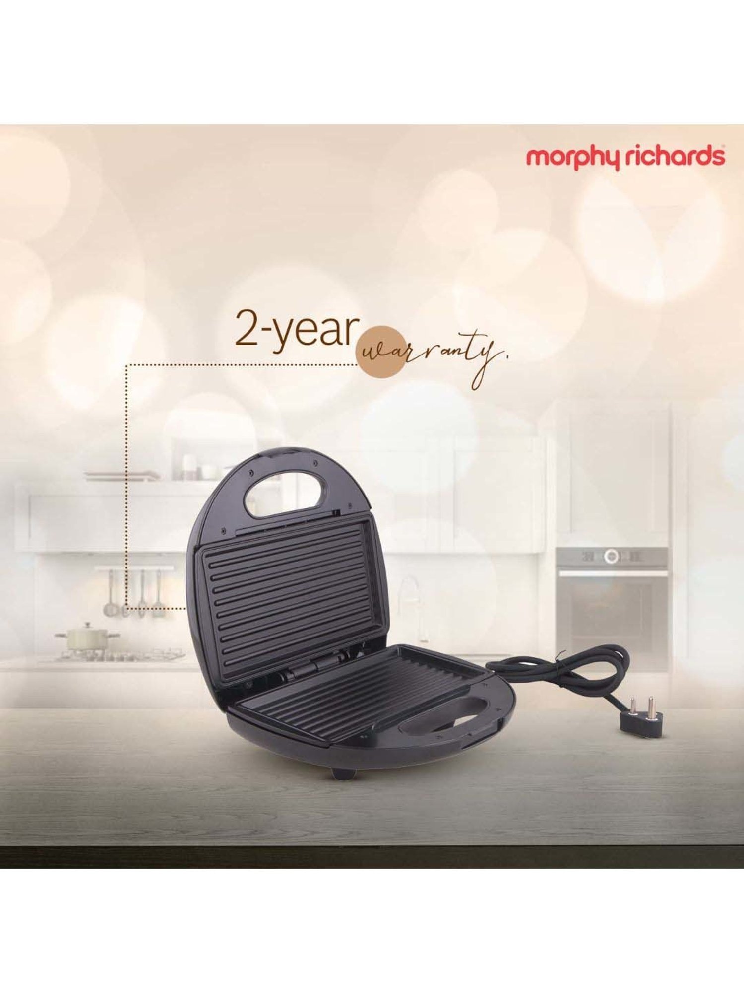 Borosil Sandwich Maker 2000W with Non stick coating (Black)