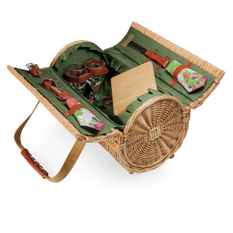 Picnic at Ascot Insulated Picnic Basket/Cooler Fully Equipped with Service for 2 - Trellis Green