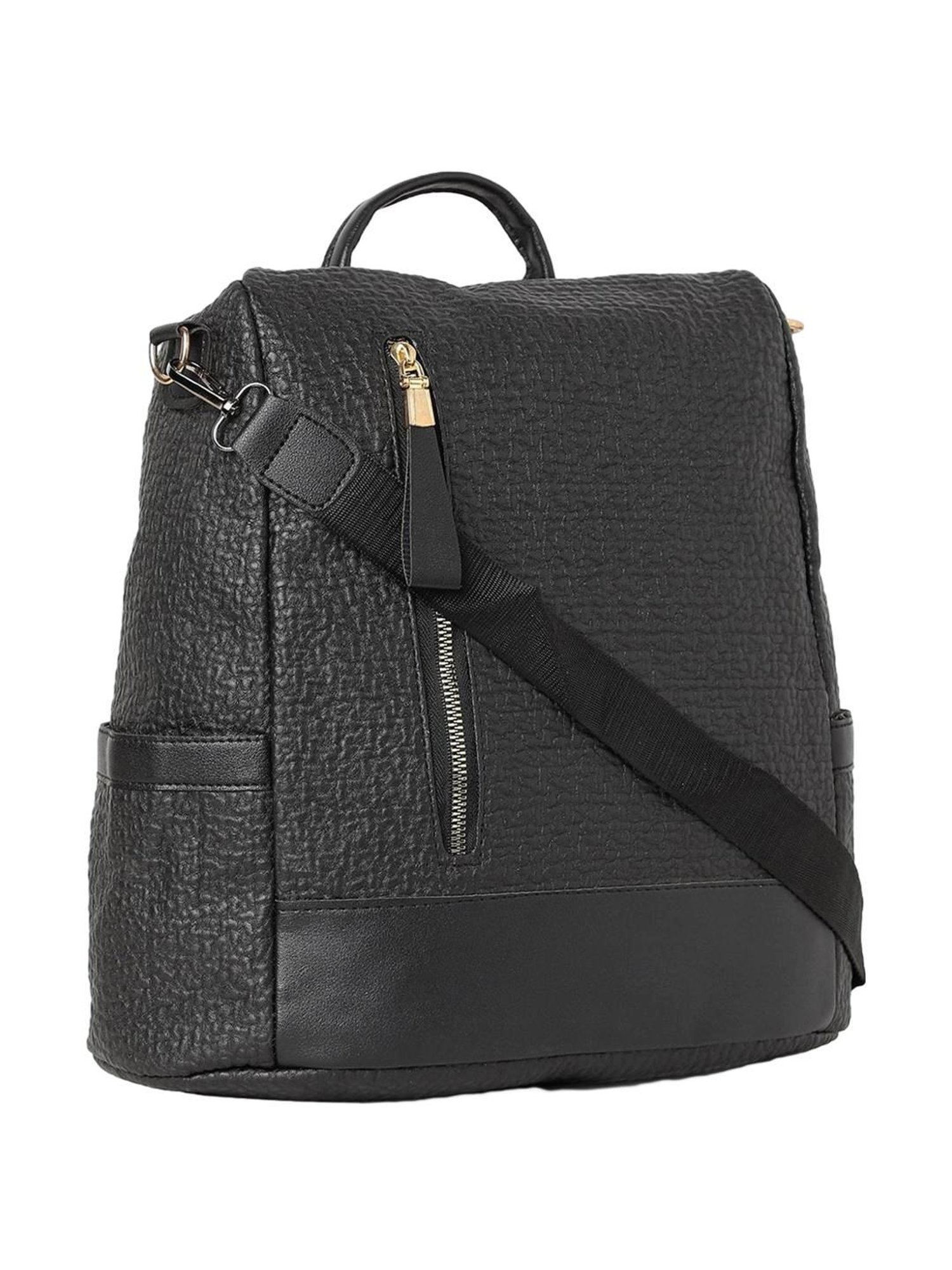HauteSauce Black Textured Large Convertible Backpack