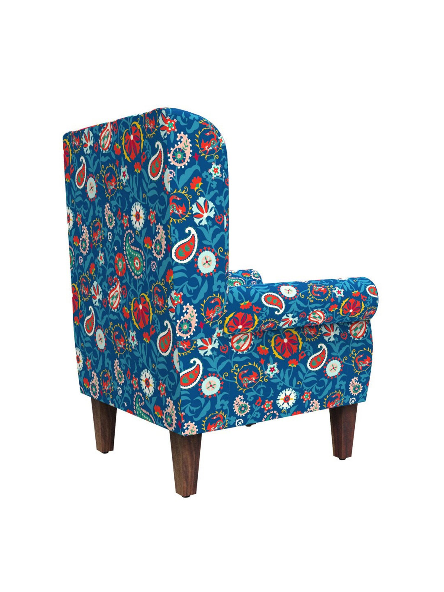 Chumbak India Paisley Blue Sheesham Wood Begum Wing Chair