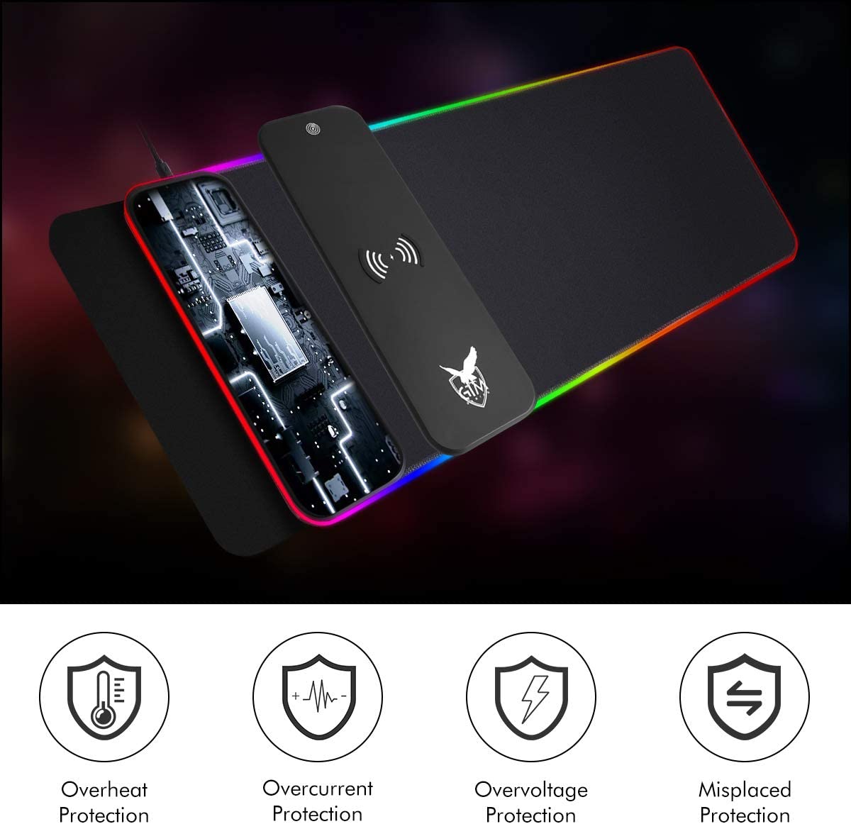 Wireless Charger Extended RGB Mouse Pad, Non-Slip Rubber Base 10 Lighting Modes 4mm Ultra Thick for Samsung Galaxy S10/S9/S8 Plus Note 9/8 iPhone 8/X/XR/XS/11/11 Pro