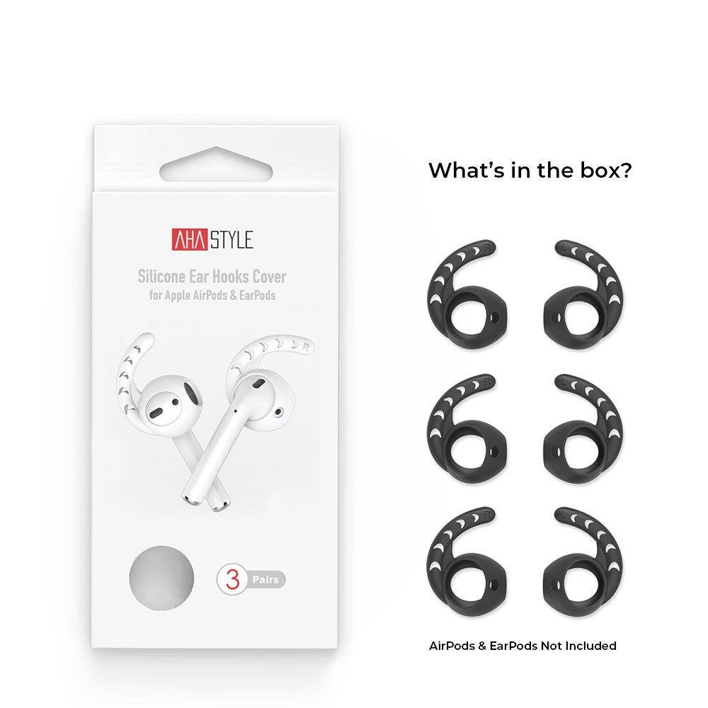 AhaStyle 3 Pairs Ear Hooks and Covers Compatible with Apple AirPods and EarPods - Black