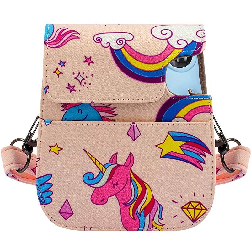 Portable Case Compatible with Fujifilm Instax Mini 11 Instant Camera with Accessories Pocket and Adjustable Strap. (Rainbow Unicorn)