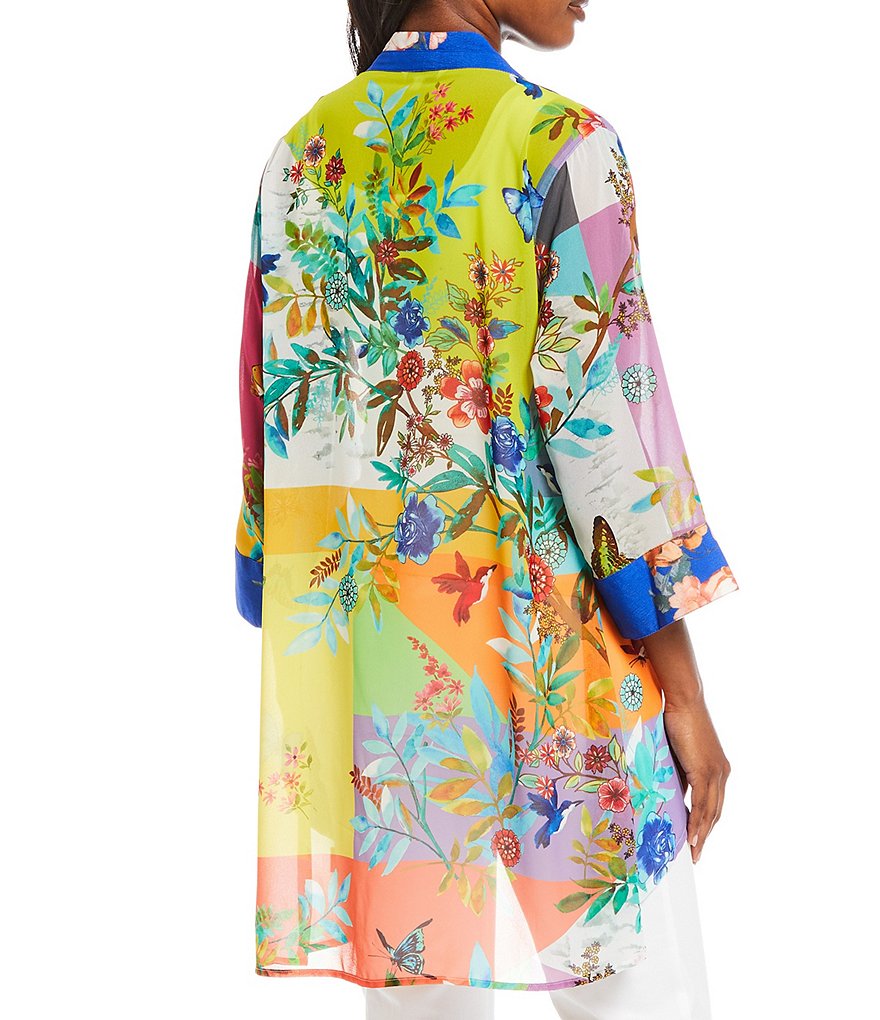 Ali Miles Printed Button Front Floral Wire Neck 3/4 Bell Sleeve Jacket