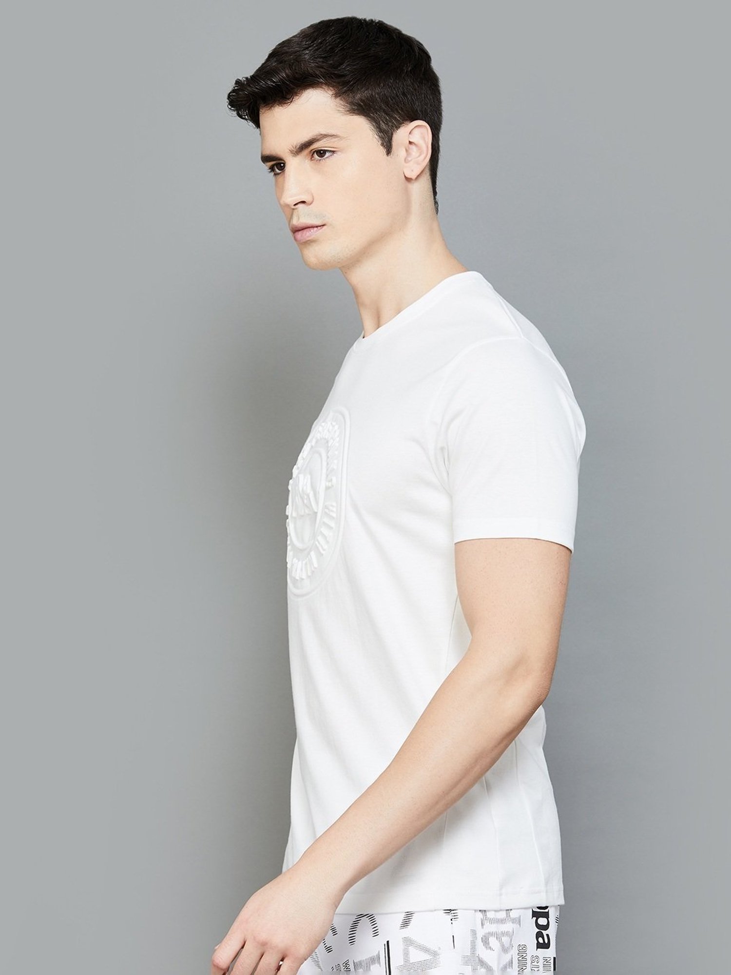 Kappa Off White Cotton Regular Fit Printed T-Shirt