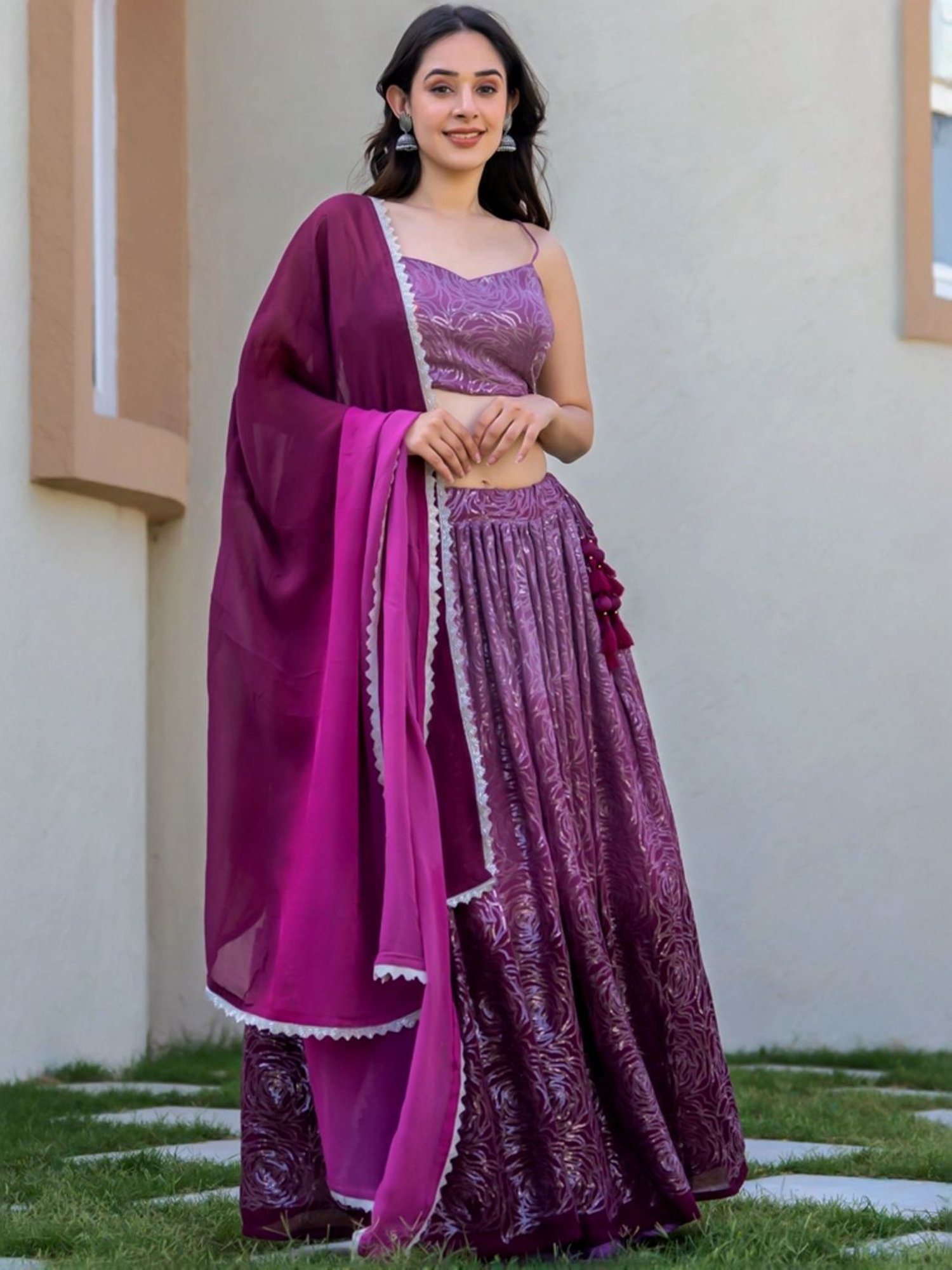 HOUSE OF JAMOTI Purple Embellished Lehenga Choli Set With Dupatta
