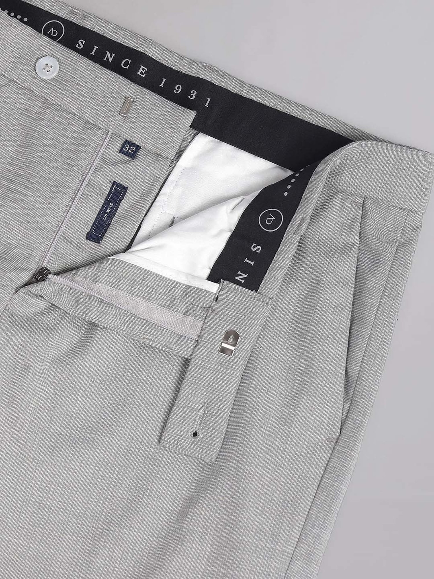 AD by Arvind Grey Slim Fit Flat Front Trousers