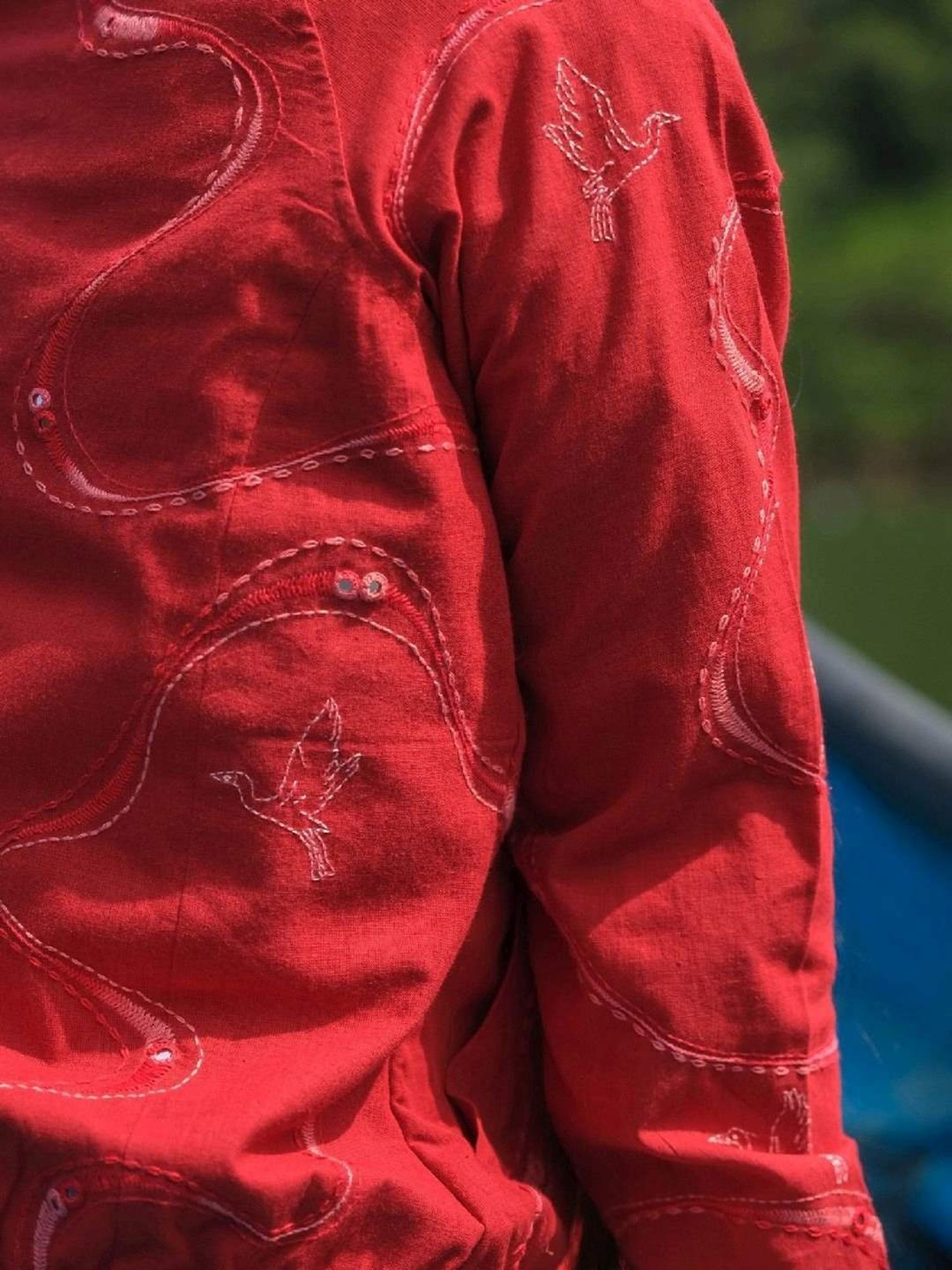 Okhai Maritime Red Pure Cotton Hand Embroidered Jacket