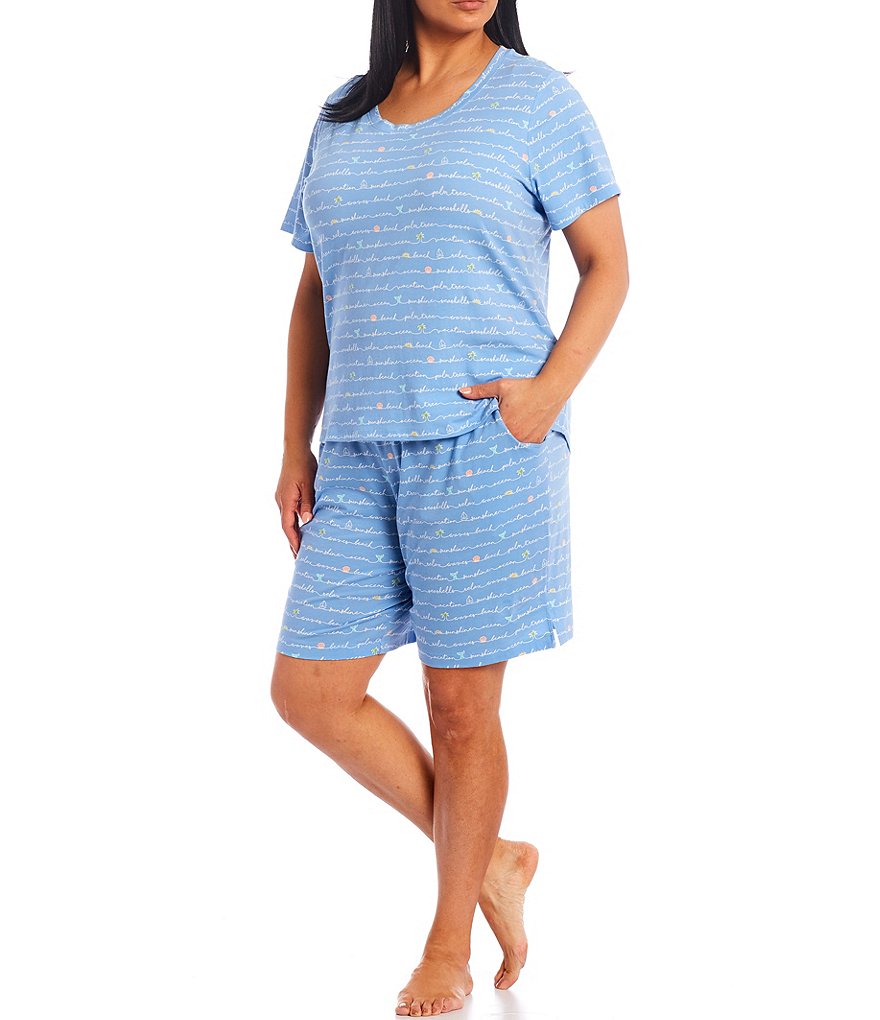 Sleep Sense Plus Vacation Script Printed Jersey Knit Coordinating Sleep Tee
