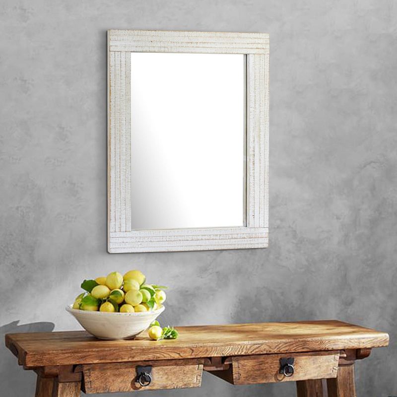 Rectangle Worn Wood Decorative Wall Mirror White - Stonebriar Collection