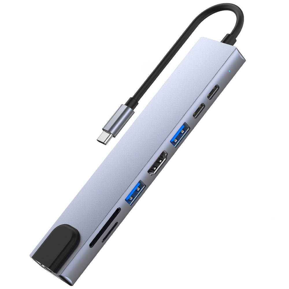 USB C Hub Multiport Adapter 8 in 1 Type C Docking Station Aluminum with 4K HDMI Output, RJ45, PD DATA Port, USB 3.0 Ports USB 2.0 Ports, SD/Micro SD Card Reader PD Charging Port Compatible for MacBook