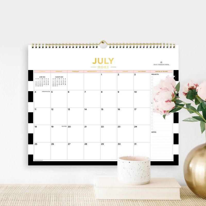 2021-22 Academic Wall Calendar 15" x 12" Rugby Stripe Black - Day Designer