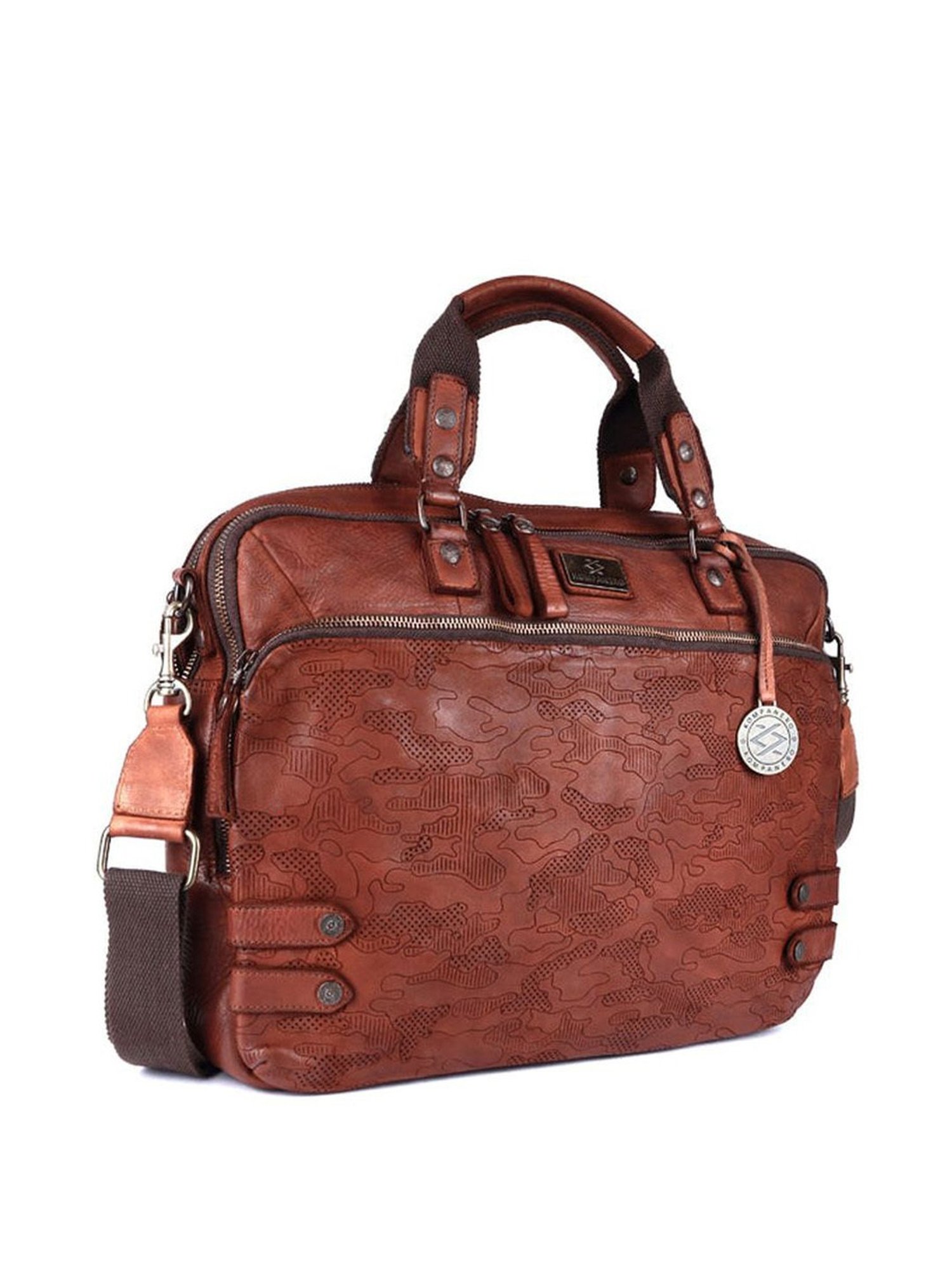 KOMPANERO Garrison Cognac Leather Solid Messenger Bag