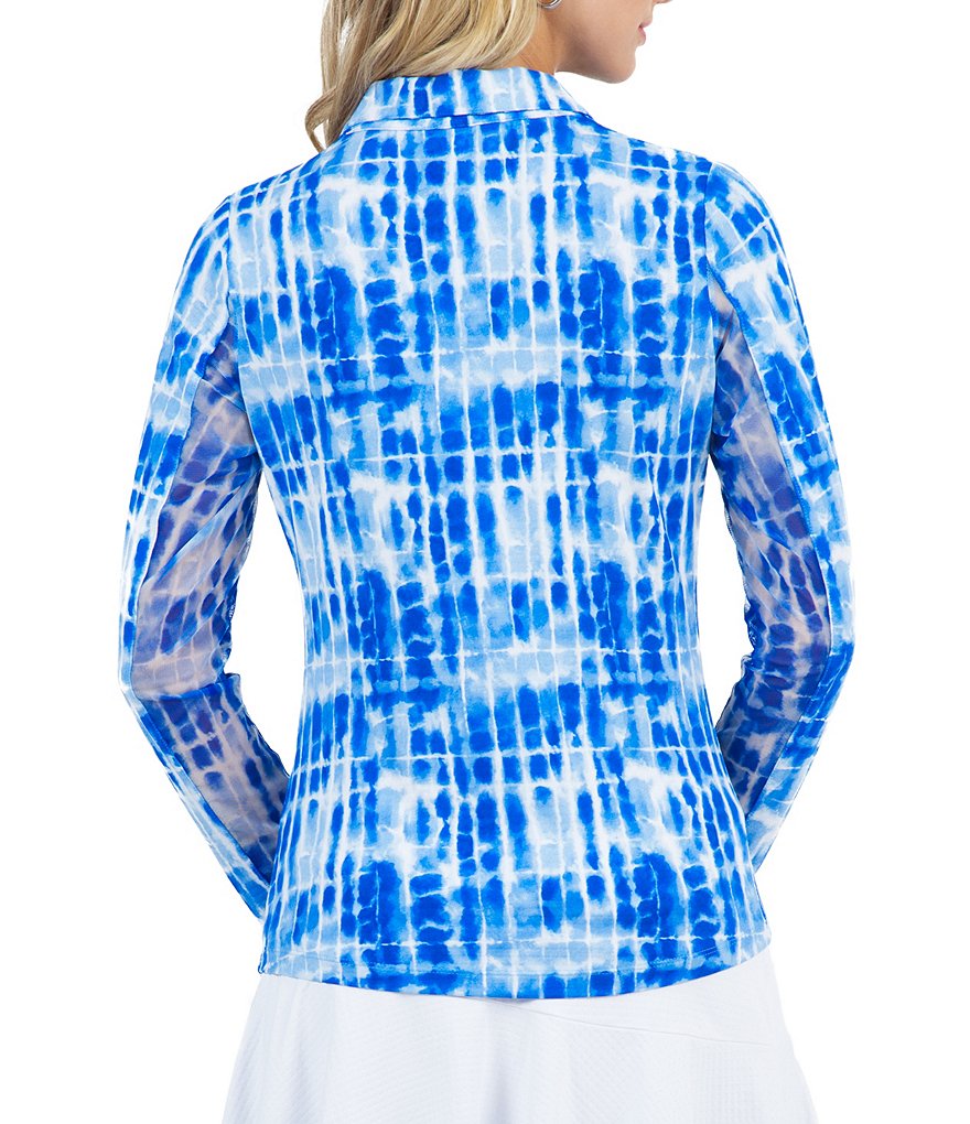 IBKUL Rue Print Long Sleeve Point Collar Neck Active Polo Top